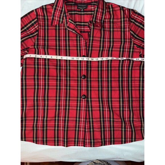 Foxcroft Wrinkle Free Shaped Fit Shirt Womens 24W Black Red Plaid Button Up - Picture 5 of 8
